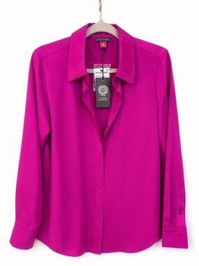 NWT Vince Camuto Hot Pink Satin Button-Up Blouse